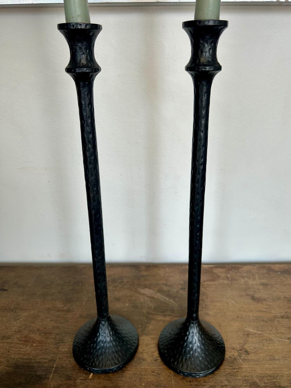 Vintage 90's Black Textured Pair of Candlesticks | Giacometti Style Candleholder